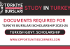 Turkiye Burslari Scholarship 2023 Documents Requirements