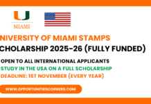 University of Miami Stamps Scholarship 2026, USA (Fully Funded) University of Miami Stamps Scholarship 2026