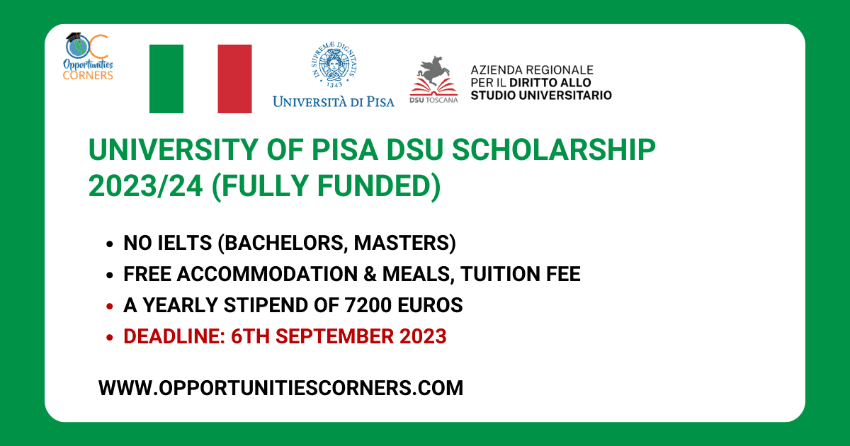 University of Pisa DSU Scholarship 2023/24 (Fully Funded)