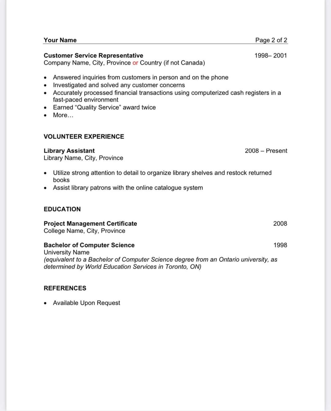 Canadian Resume Format 2023