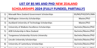 BS MS PhD Scholarships in New Zealand in 2024