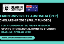 Deakin University Australia RTP Scholarship 2025 (Fully Funded) Deakin University Australia RTP Scholarship