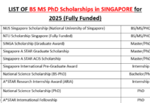BS MS PhD Scholarships in Singapore for 2025 (Fully Funded) BS MS PhD Scholarships in Singapore