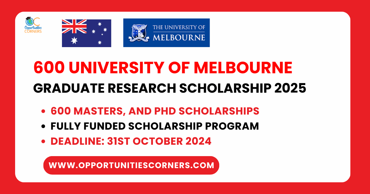 600 University of Melbourne Graduate Research Scholarship 2025