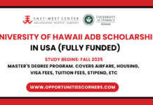 University of Hawaii ADB Scholarship 2027 in USA (Fully Funded) University of Hawaii ADB Scholarship