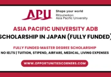 Asia Pacific University ADB Scholarship 2026, Japan (Fully Funded) Asia Pacific University ADB Scholarship