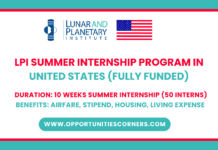 2026 LPI Summer Internship in United States (Fully Funded) LPI Summer Internship