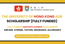 University of Hong Kong ADB Scholarship 2026 (Fully Funded) University of Hong Kong ADB Scholarship