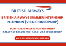 British Airways Summer Internship 2026 in London (PAID) British Airways Summer Internship 2026