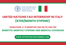 FAO Internship 2026 in Rome, Italy ($700 Stipend/Month) FAO Internship 2026