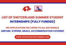 List of Switzerland Summer Internships 2026 (Fully Funded) List of Switzerland Summer Internships 2026