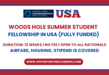 Woods Hole Summer Student Fellowship 2026 USA (Fully Funded) Woods Hole Summer Student Fellowship