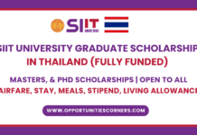 SIIT University Graduate Scholarship 2026 in Thailand (Fully Funded) SIIT University Graduate Scholarship