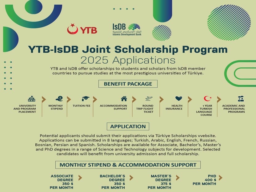 YTB IsDB Joint Scholarship 2025 in Turkiye