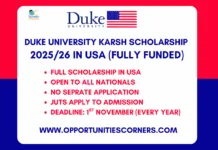 Duke University Karsh International Scholarship 2025