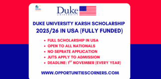 Duke University Karsh International Scholarship 2025
