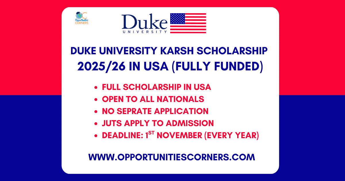 Duke University Karsh International Scholarship 2025