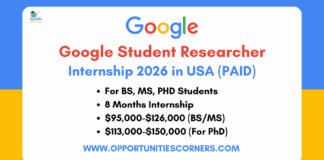 Google Student Researcher Internship 2026 in USA
