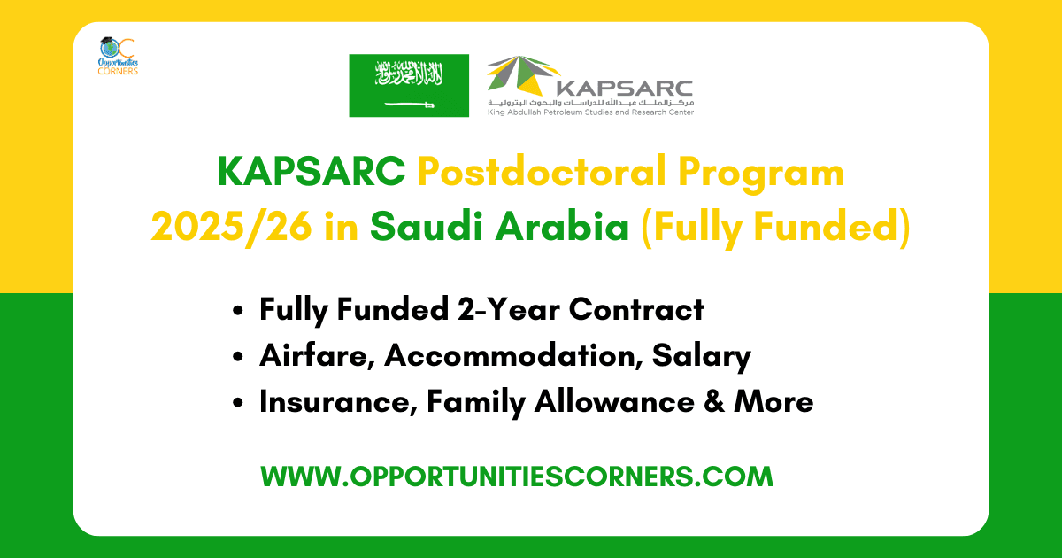 KAPSARC Postdoctoral Program 2025/26 in Saudi Arabia (Fully Funded) KAPSARC Postdoctoral Program 2025/26