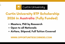 Curtin University RTP Scholarship 2026 in Australia (Fully Funded) Curtin University RTP Scholarship 2026