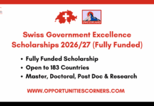 Swiss Government Excellence Scholarships 2027/28 (Fully Funded) Swiss Government Excellence Scholarships