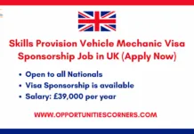 Skills Provision Vehicle Mechanic Visa Sponsorship Job 2025