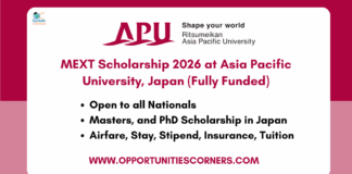 MEXT Scholarship 2026 at Asia Pacific University