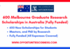 600 University of Melbourne Graduate Research Scholarships 2026