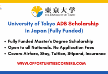 University of Tokyo ADB Scholarship 2026 in Japan (Fully Funded) University of Tokyo ADB Scholarship 2026