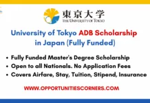 University of Tokyo ADB Scholarship 2026 in Japan (Fully Funded) University of Tokyo ADB Scholarship 2026