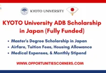 KYOTO University ADB Scholarship 2026 in Japan (Fully Funded) KYOTO University ADB Scholarship 2026