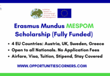 Erasmus Mundus MESPOM Scholarship 2026/28 (Fully Funded) Erasmus Mundus MESPOM Scholarship