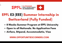 EPFL E3 Summer Internship 2026 in Switzerland (Fully Funded) EPFL E3 Summer Internship 2026