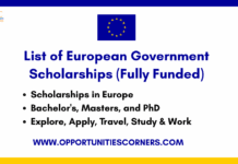 List of European Government Scholarships 2026/27 (Fully Funded) List of European Government Scholarships