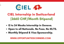 CIEL Internship 2026 in Switzerland (2660 CHF/Month Stipend) CIEL Internship 2026 in Switzerland