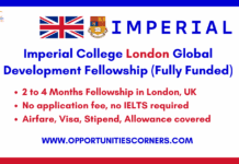 Imperial College London Global Development Fellowship 2026 (Fully Funded) Imperial College London Global Development Fellowship
