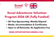 Scout Adventures Volunteer Program 2026 UK (Fully Funded) Scout Adventures Volunteer Program 2026