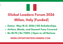 Global Leaders Forum 2026 Milan, Italy (Funded) Global Leaders Forum 2026 Milan