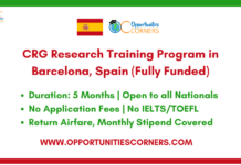 CRG Research Training Program 2026 in Spain