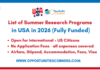 List of Summer Research Programs in USA