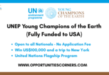UNEP Young Champions of the Earth 2026 (Fully Funded to USA) UNEP Young Champions of the Earth 2026