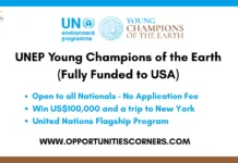UNEP Young Champions of the Earth 2026 (Fully Funded to USA) UNEP Young Champions of the Earth 2026