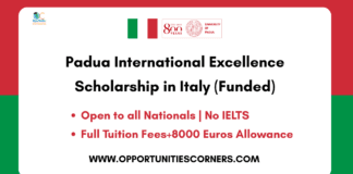 Padua International Excellence Scholarship 2026 in Italy (Funded) Padua International Excellence Scholarship 2026