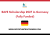 RAVE Scholarship 2027 in Germany (Fully Funded) RAVE Scholarship 2027 in Germany