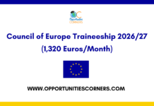 Council of Europe Traineeship 2026/27 (1,320 Euros/Month) Council of Europe Traineeship 2026/27