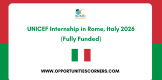 UNICEF Internship in Rome, Italy 2026 | Fully Funded UNICEF Internship in Rome, Italy 2026