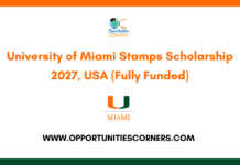 University of Miami Stamps Scholarship 2027