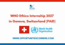 WHO Ethics Internship 2027 in Switzerland